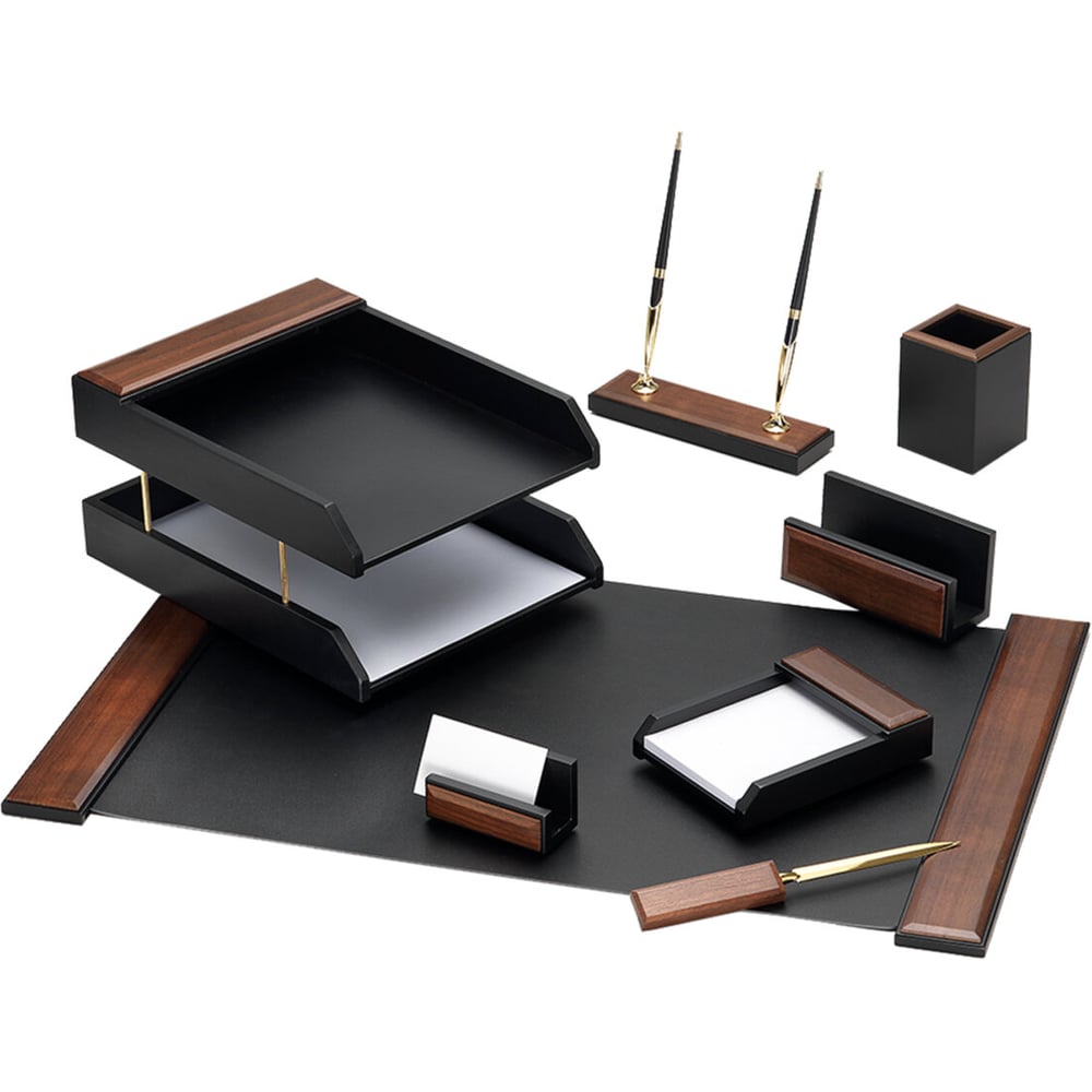 Изображение товара Настольный набор Galant sirius из дерева, 8 предметов, орех/черный