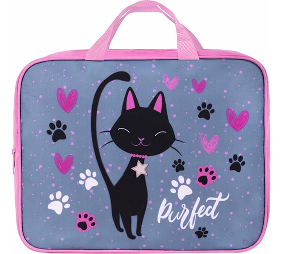 Изображение товара Папка на молнии с ручками BRAUBERG а4, 1 отделение, полиэстер, 80 мм, elegant cat 271481