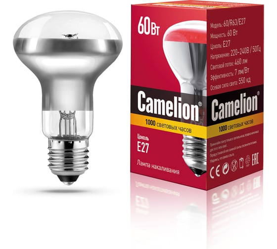 Изображение товара Зеркальная лампа накаливания 60/R63/E27 Camelion MIC 8980