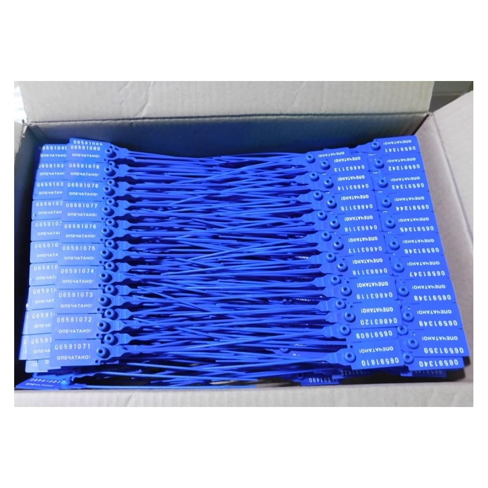 Изображение товара Пластиковая номерная пломба Пломба.Ру D 2,3 мм мм L 220 синяя 1000 шт КПП-3-1602СТ