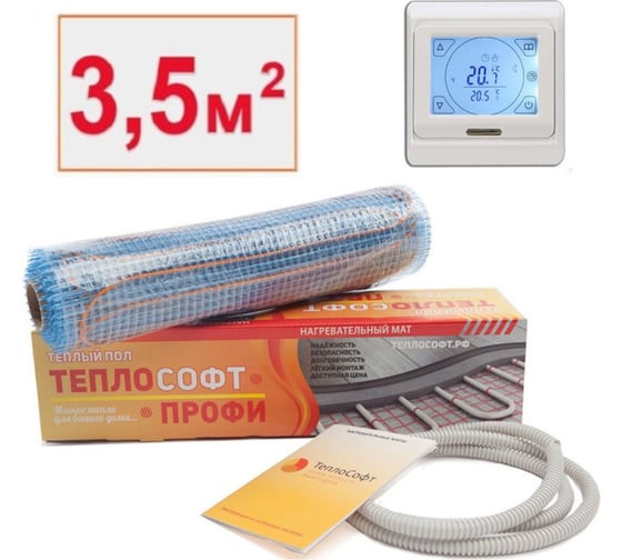 Изображение товара Нагревательный мат ТеплоСофт Профи 3.5 м.кв., 525 Вт, с сенсорным терморегулятором 35525/4