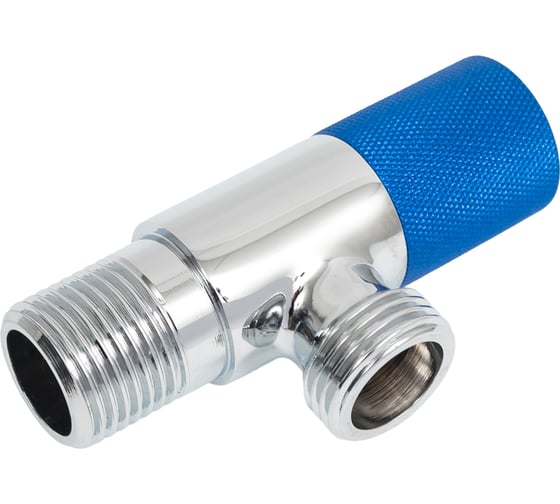 Изображение товара Угловой кран Terma хромированный 1/2 н/н керамический затвор (ручка круглая blue) 33631 26214