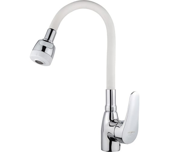 Изображение товара Смеситель для кухни Melodia della vita ostessa картридж д.40мм., гибкий излив с лейкой 2 режимабелый/хром mdv40616white 10655