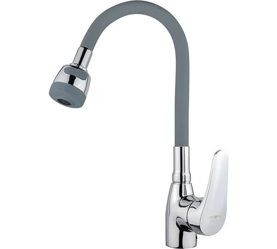 Изображение товара Смеситель для кухни Melodia della vita ostessa картридж д.40 мм., гибкий излив с лейкой 2 режима серый/хром mdv40616gray 10654