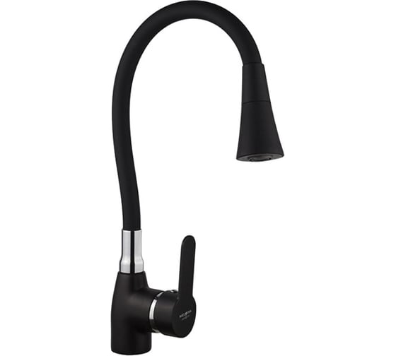 Изображение товара Смеситель для кухни Melodia della vita ostessa картридж 40мм., гибкий излив "колокольчик" 2 режима, чёрный mdv40617black 10648