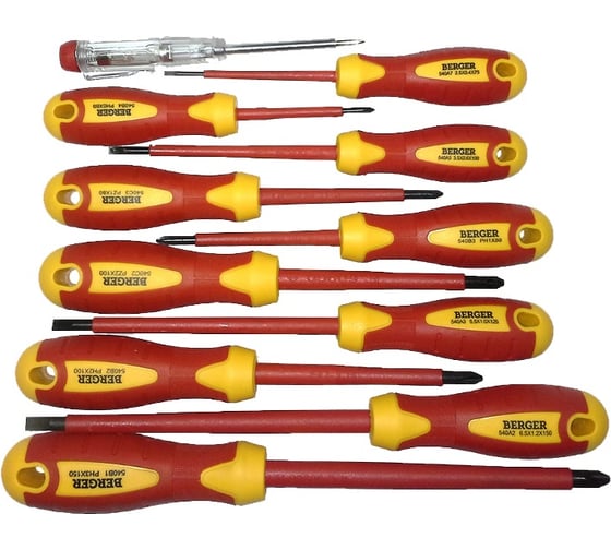 Изображение товара Набор диэлектрических отверток до 1000V, 11шт Berger BG BG1066