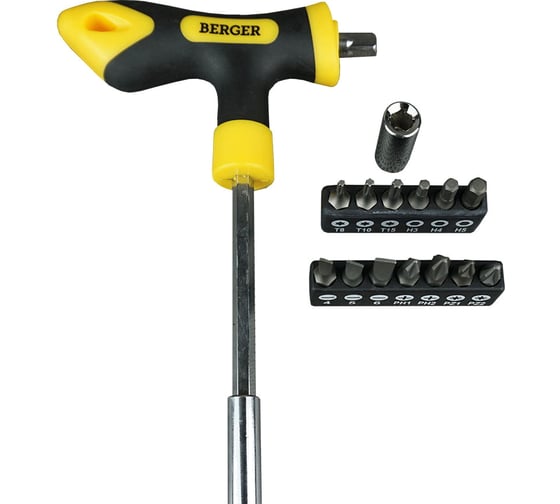 Изображение товара Набор: Т-образная отвертка с битами, 15шт Berger BG BG1070