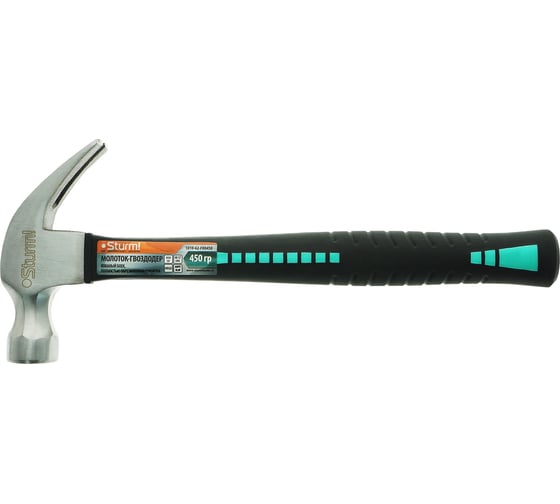 Изображение товара Молоток-гвоздодер Sturm 450 г полностью обрезиненная рукоятка 1010-62-FR0450