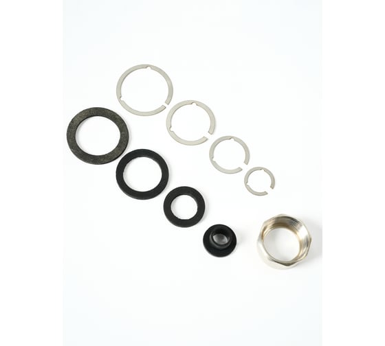 Изображение товара Комплект для вальцевания Kofulso 2" (2 гайки латунных, 2 прокладки резиновых, 2 стопорных кольца нерж.) КДВ 2"