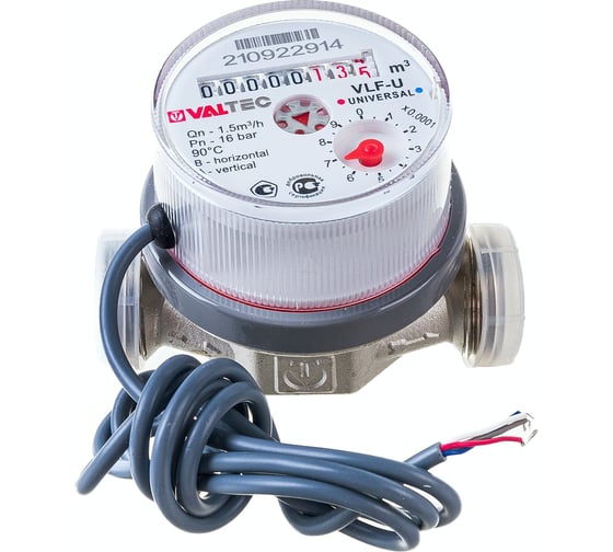 Изображение товара Универсальный квартирный водосчетчик Valtec с импульсным выходом, без сгонов, до +90С, 1.5м3, 1/2, 80 VLF-15U-IL