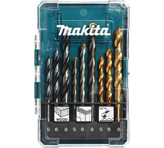Изображение товара Набор сверл (9 шт.; 5, 6, 8 мм; дерево/металл/бетон) Makita D-71962