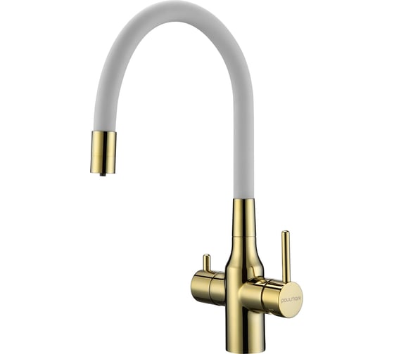 Изображение товара Смеситель для кухни Paulmark salix золото, белый шланг,Sa213419-Gw