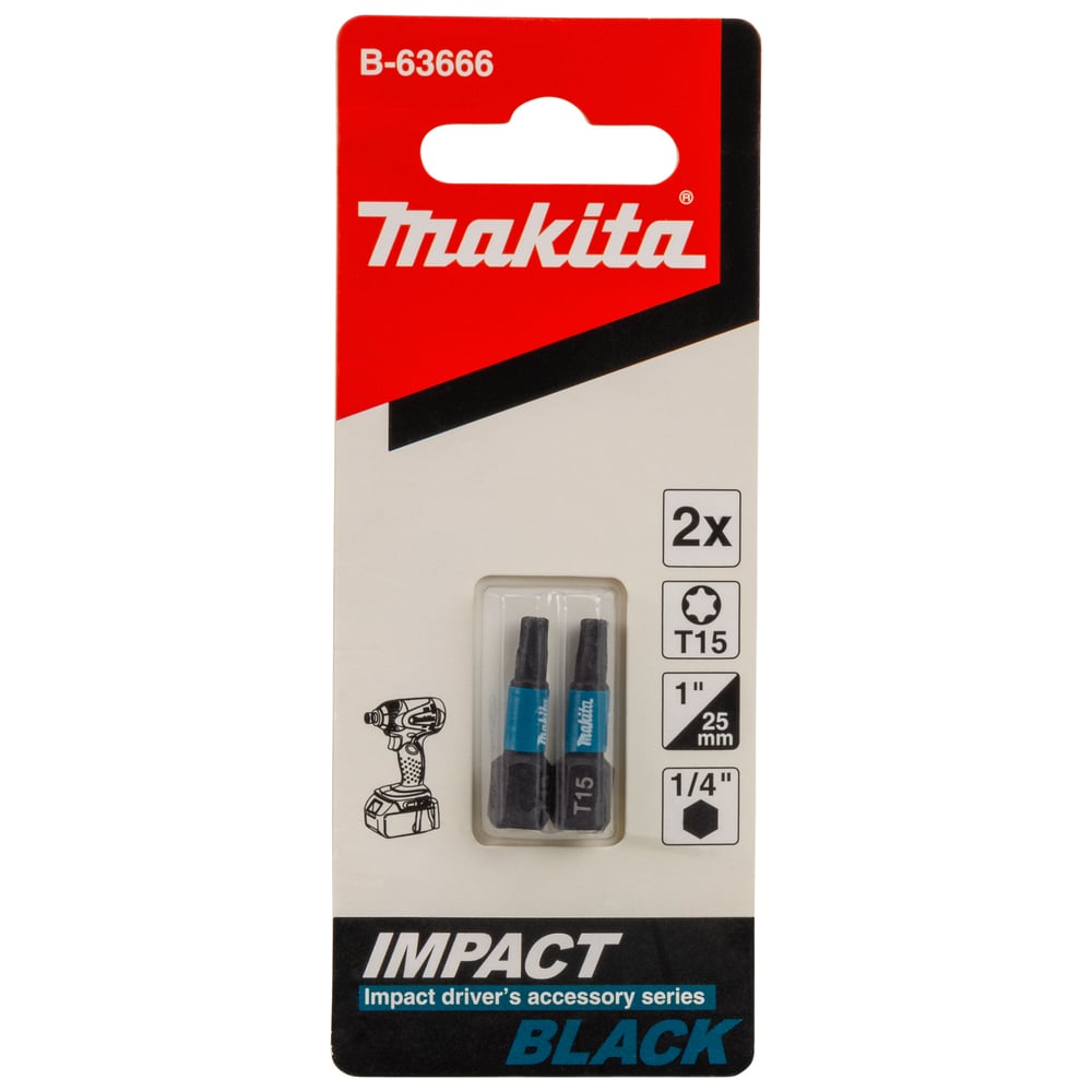 Изображение товара Насадка Impact Black 2шт T15 25мм для шуруповерта Makita B-63666