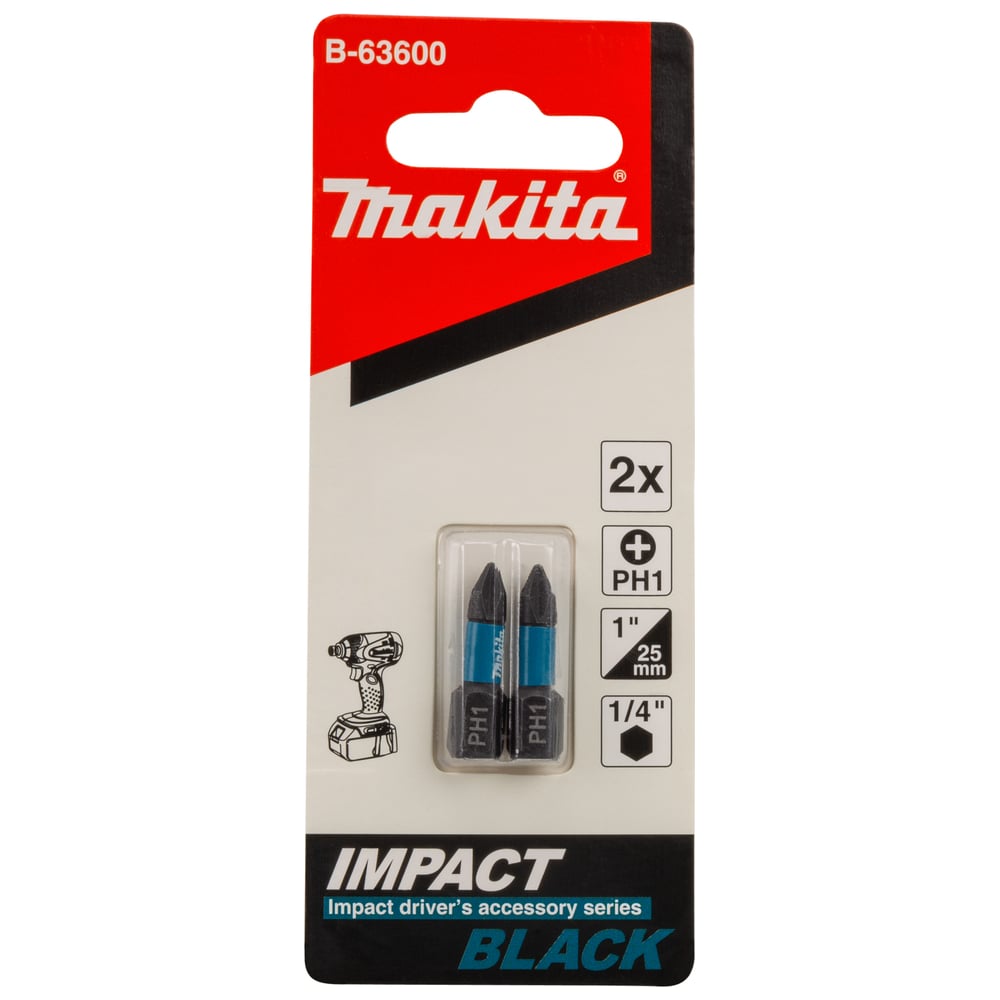 Изображение товара Насадка Impact Black (2 шт.; PH1; 25 мм; C-form) Makita B-63600 Изображение товара Насадка Impact Black (2 шт.; PH1; 25 мм; C-form) Makita B-63600