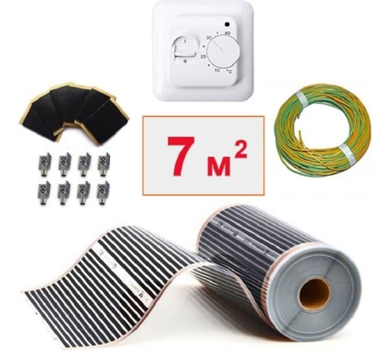 Изображение товара Плёночный электрический тёплый пол ТеплоСофт 7 м2, ширина 100 см, с терморегулятором, инфракрасная плёнка 7 м2 плёнка100 7метров