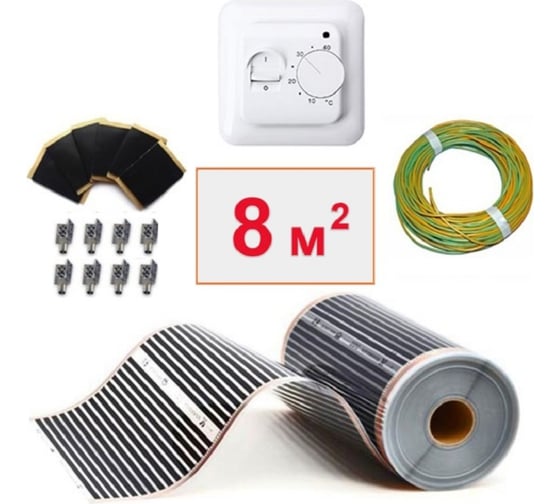 Изображение товара Плёночный электрический тёплый пол ТеплоСофт 8 м2, ширина 100 см, с терморегулятором, инфракрасная плёнка 8 м2 плёнка100 8метров