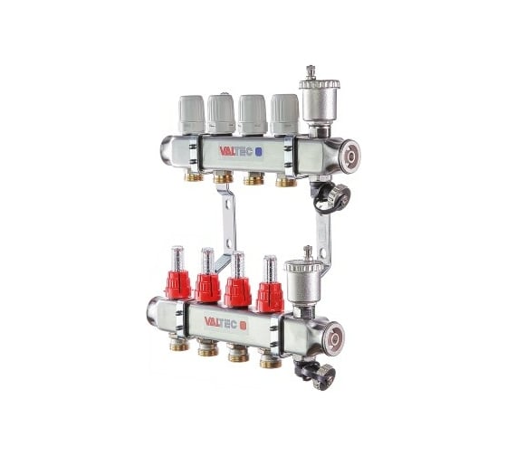 Изображение товара Коллекторная группа из нержавеющей стали со встроенными расходомерами в сборе, 1х12 вых. Евроконус 3/4 Valtec Vtc.586.EMNX.0612