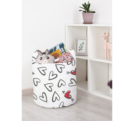 Изображение товара Корзина для игрушек JOYARTY Черно-белые сердечки 35x35 см toba_422629_S