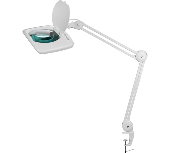 Изображение товара Настольная квадратная лупа REXANT на струбцине, 5Х с подсветкой 60 LED белая 31-0513