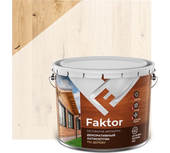Изображение товара Декоративный антисептик ЯРОСЛАВСКИЕ КРАСКИ FAKTOR 3 в 1 для защиты и тонирования древесины, беленый дуб, 7.6 кг 217328