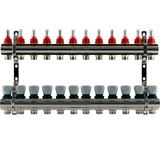 Изображение товара Коллекторная группа PROFACTOR латунь, с расходомерами 1х12 вых 3/4 ЕК PF MB 800.12