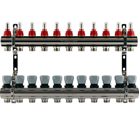 Изображение товара Коллекторная группа PROFACTOR латунь, с расходомерами 1х11 вых 3/4 ЕК PF MB 800.11