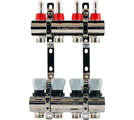 Изображение товара Коллекторная группа PROFACTOR латунь, с расходомерами 1х4 вых 3/4 ЕК PF MB 800.4