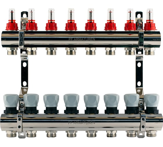 Изображение товара Коллекторная группа PROFACTOR латунь, с расходомерами 1х8 вых 3/4 ЕК PF MB 800.8