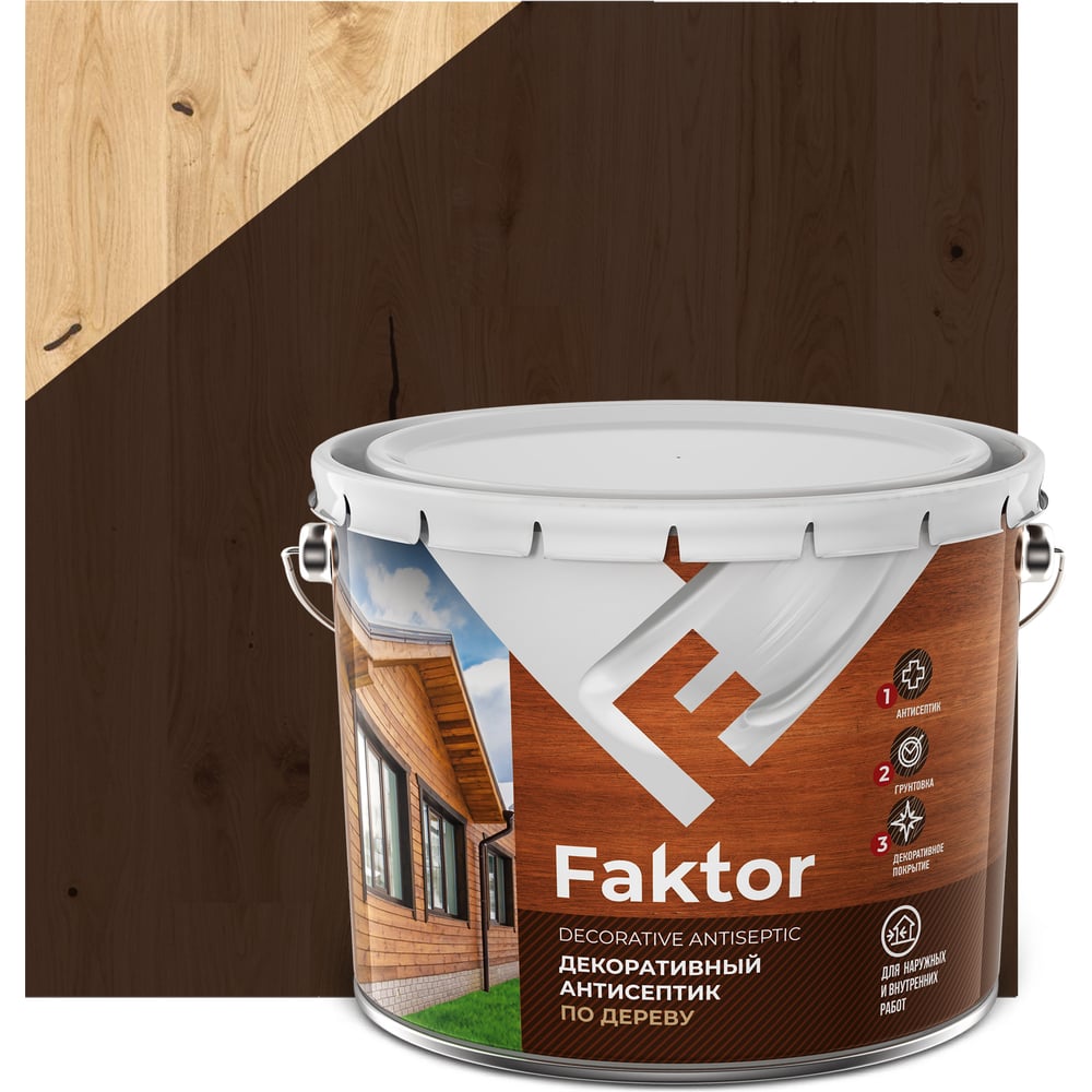 Изображение товара Антисептик Ярославские краски Faktor 3 в 1 для дерева 7.6 кг палисандр