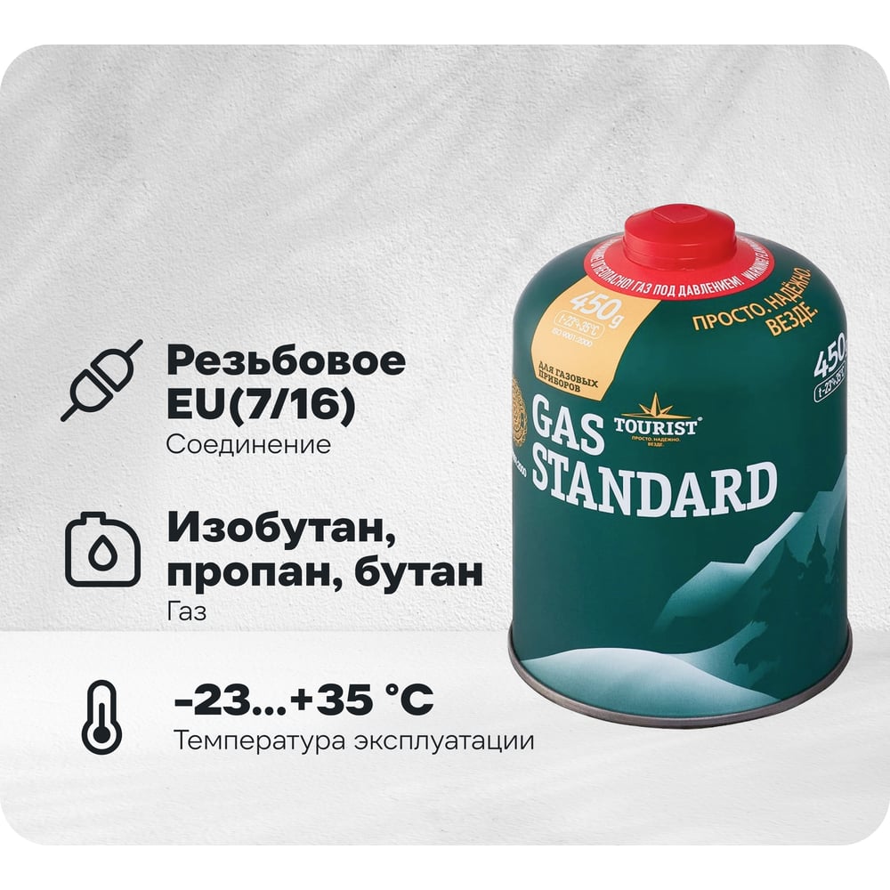 Изображение товара Газовый баллон TOURIST STANDARD резьбовой TBR-450