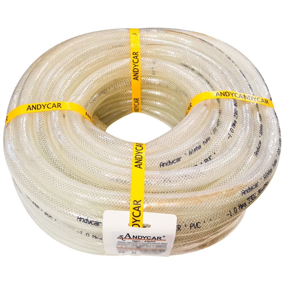 Изображение товара Шланг ПВХ 3-х слойный маслобензостойкий прозрачный Альфа 25 м 25 мм 10 атм Andycar