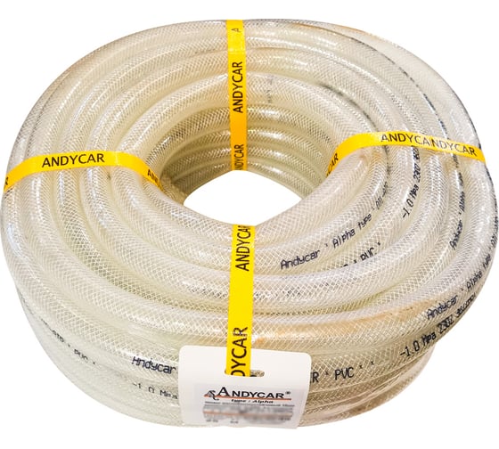 Изображение товара Шланг ПВХ 3-х слойный маслобензостойкий прозрачный Альфа (25 м; 20 мм; 10 атм) Andycar AT-PVC-OA-20