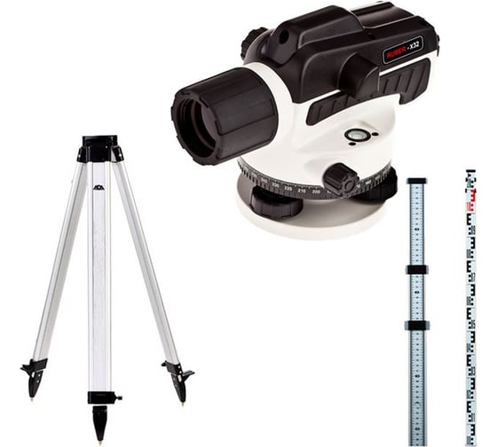 Изображение товара Комплект ADA: нивелир Ruber 32 с поверкой + рейка STAFF 3 + штатив на винтах Light S А00201_К