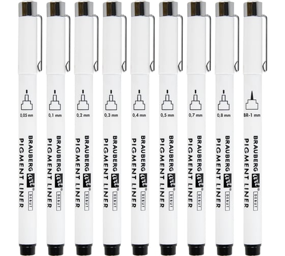 Изображение товара Капиллярные ручки (линеры) BRAUBERG 9 шт., черные, 0.05-0.8 мм / кисть s, art debut 143944
