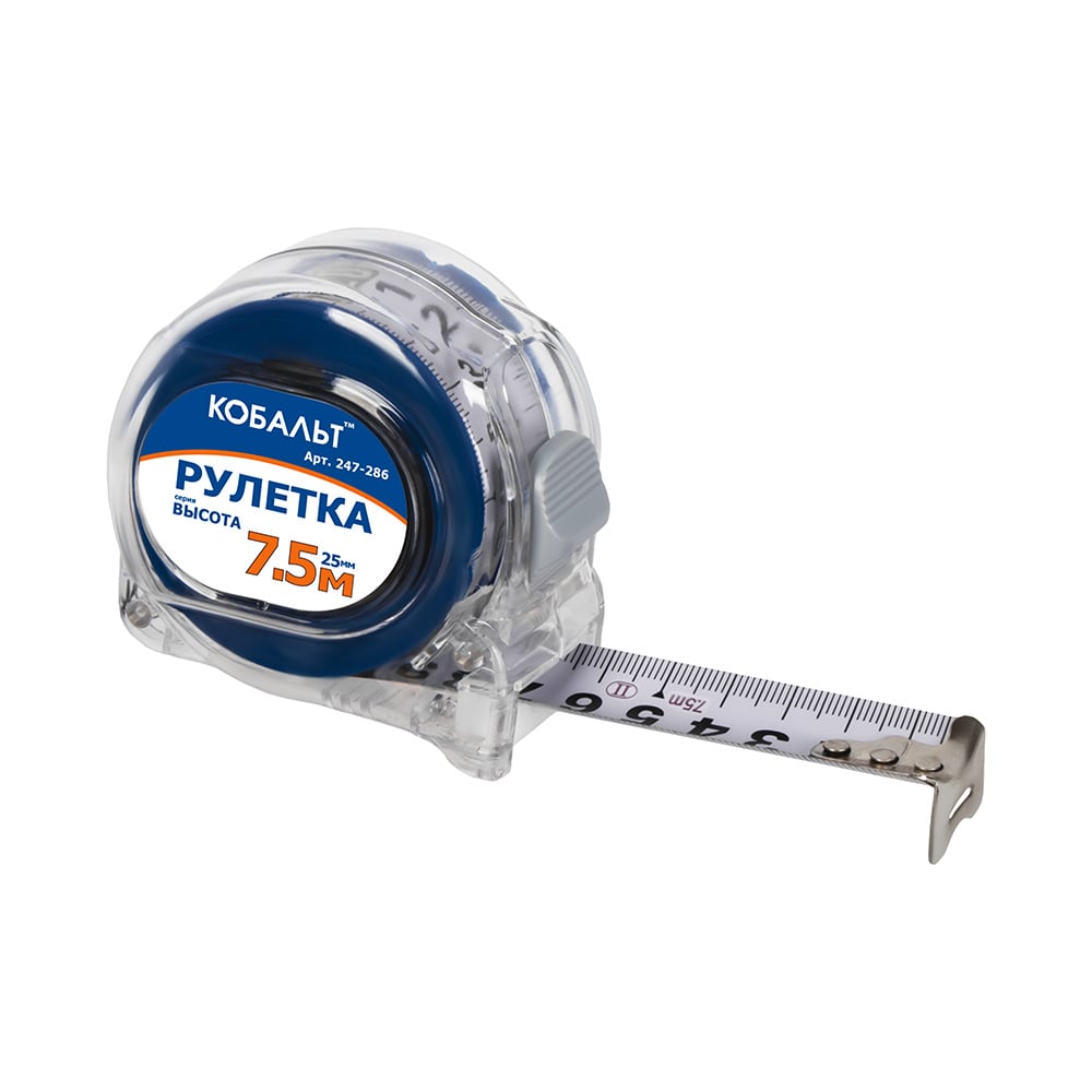 Изображение товара Рулетка КОБАЛЬТ 7.5м x 25мм с двусторонней шкалой и клипсой для ремня