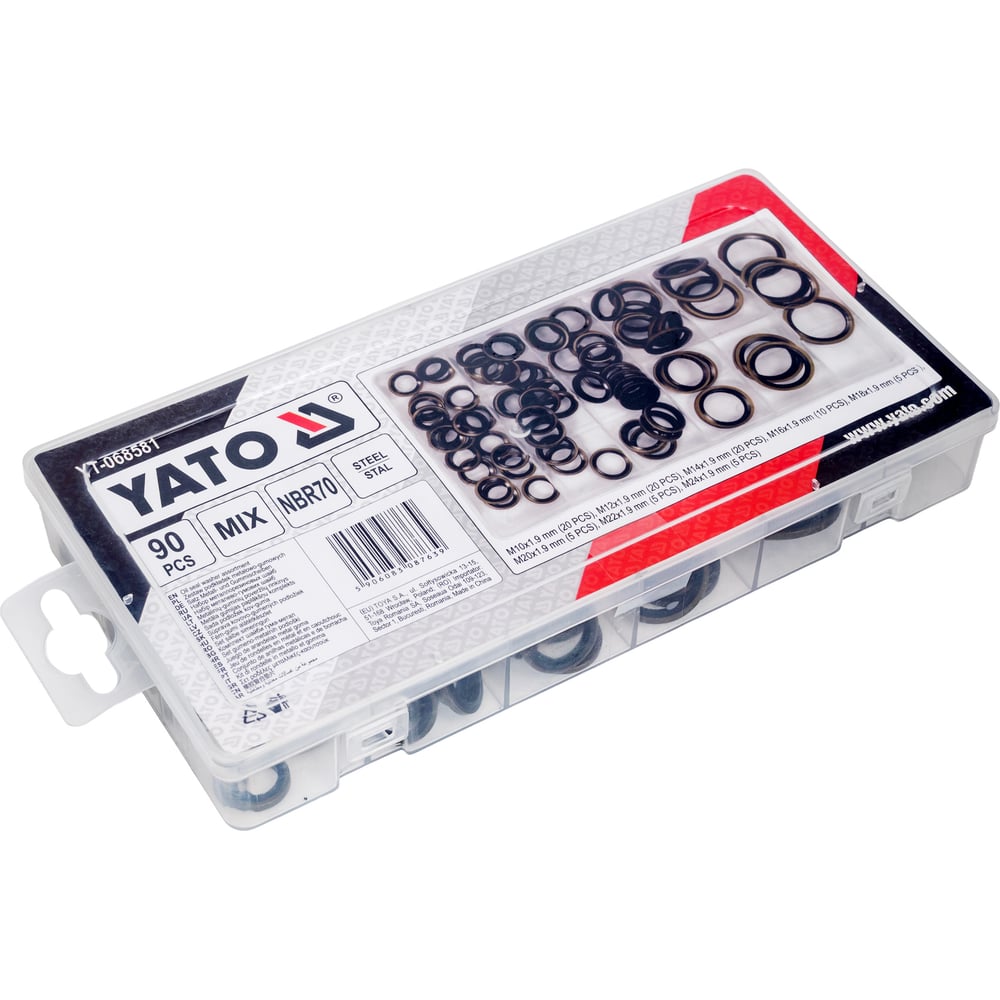 Изображение товара Набор металлорезиновых шайб YATO 90 шт в пластиковом кейсе