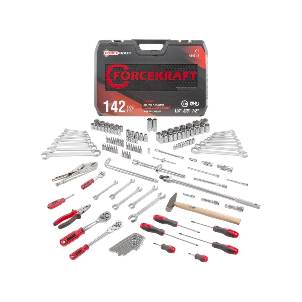 Изображение товара Профессиональный набор инструментов Forcekraf 142 предмета 3/8 1/2 1/4 дюйма кейс