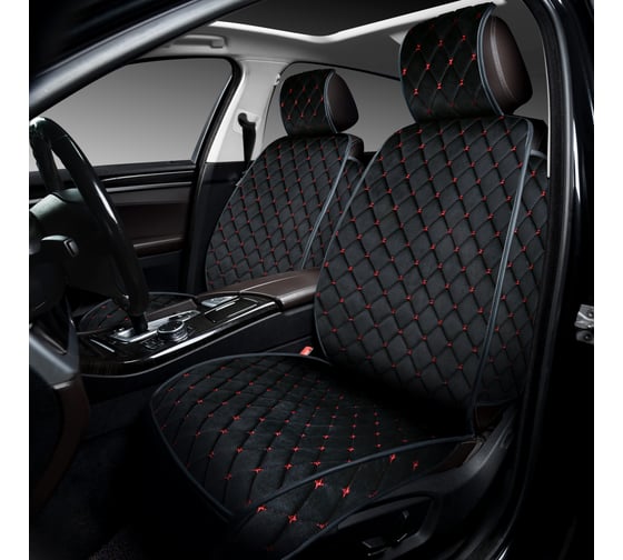 Изображение товара Накидка сиденья SKYWAY вельвет 2 предмета, posh черная/красная строчка S01302055