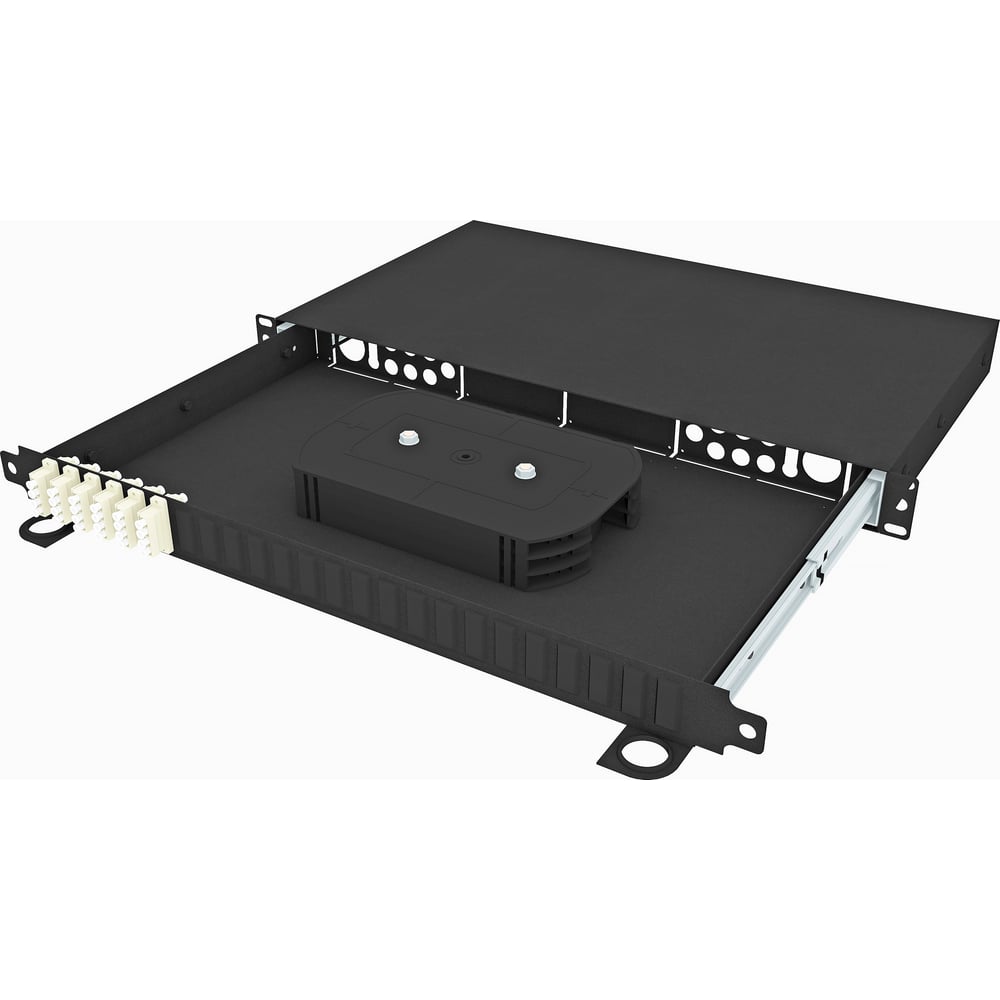 Изображение товара Стоечный выдвижной оптический кросс TopLan 19", 24 LC/UPC адаптера, многомодовый, 1U, черный, укомплектованный, ОМ3 КРСв-Top-1U-24LC/U-OM3-BK