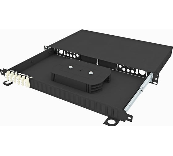 Изображение товара Стоечный выдвижной оптический кросс TopLan 19", 24 LC/UPC адаптера, многомодовый, 1U, черный, укомплектованный, ОМ3 КРСв-Top-1U-24LC/U-OM3-BK