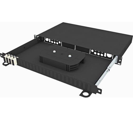 Изображение товара Стоечный выдвижной оптический кросс TopLan 19", 4 LC/UPC адаптеров, многомодовый, 1U, черный, укомплектованный, КРСв-Top-1U-04LC/U-OM2-BK