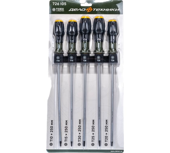 Изображение товара Набор отверток Дело Техники TORX с отверстием, длина 250 мм, 5шт. 726105