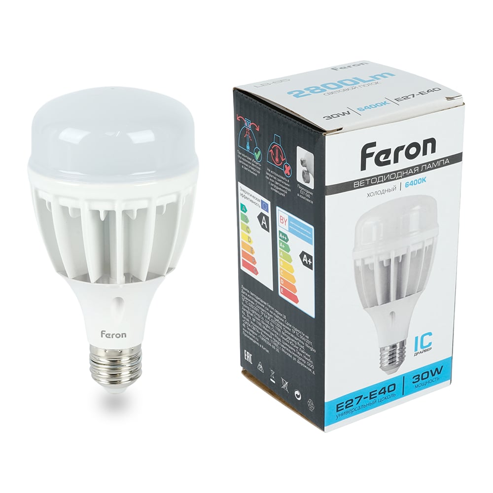 Изображение товара Светодиодная лампа 30W 230V E27 Feron LB-65 холодный белый