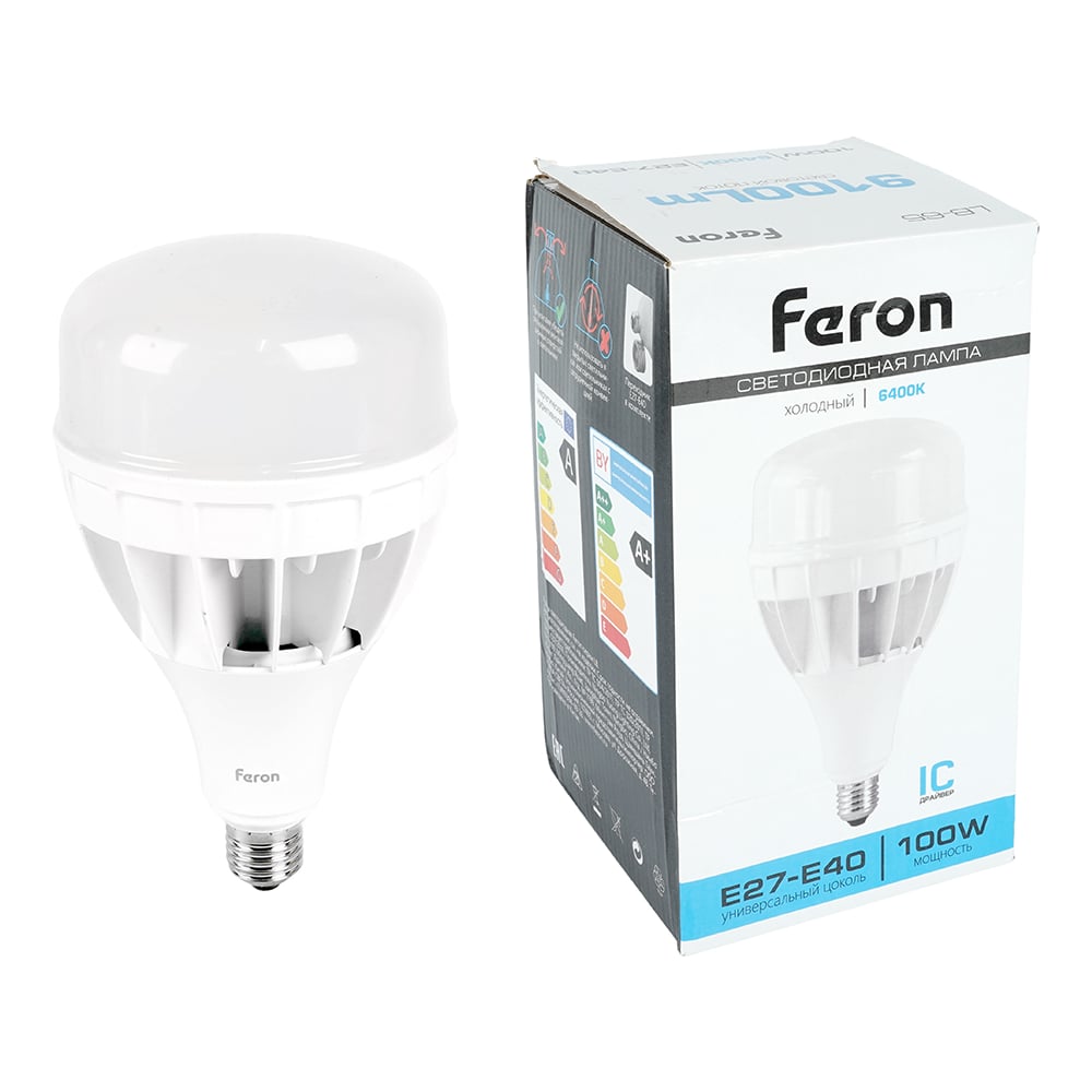 Изображение товара Светодиодная лампа 100W 230V E40 6400K Feron LB-65 промышленная