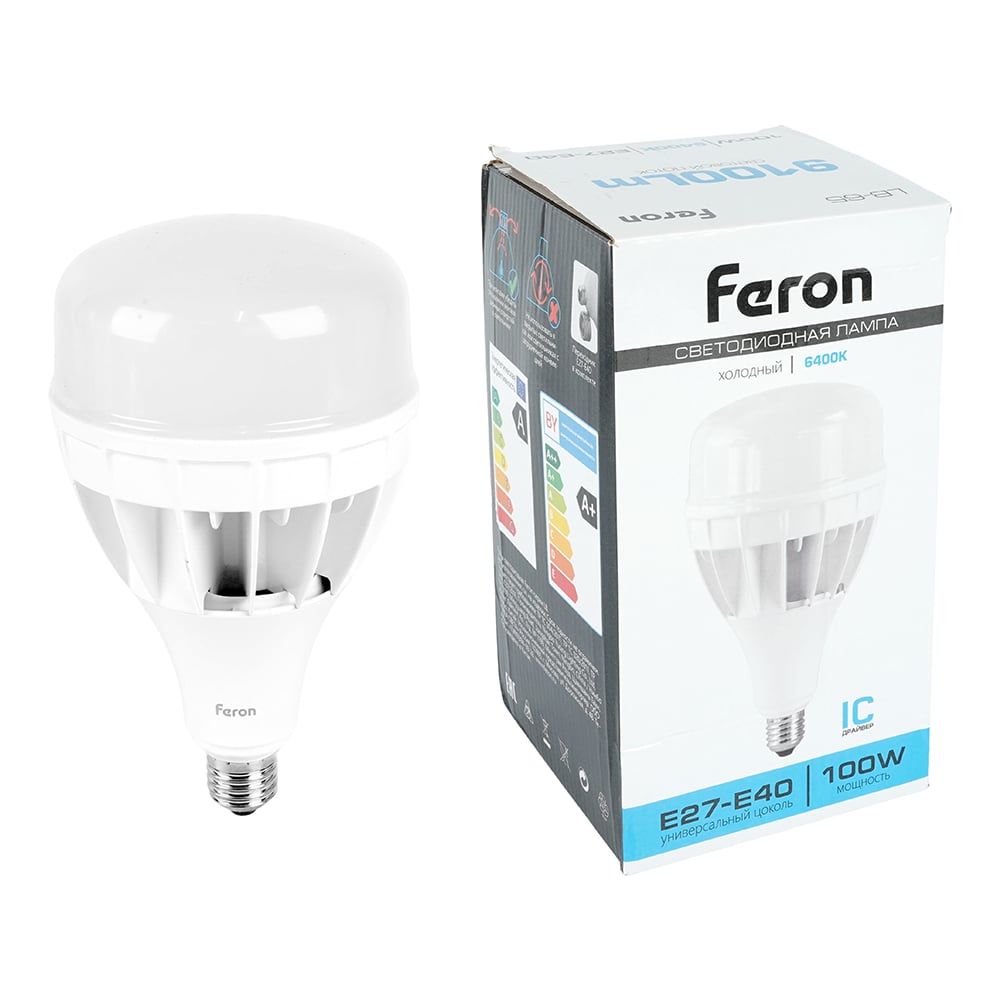 Изображение товара Светодиодная лампа 100W 230V E40 6400K Feron LB-65 промышленная