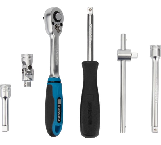 Изображение товара Набор торцевых 6-гранных головок 1/4" NORGAU 19 предметов с аксессуарами N2019-S414 063593019