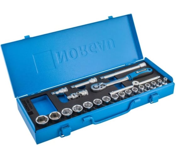 Изображение товара Набор торцевых 6-гранных головок 3/8" NORGAU 22 предмета с аксессуарами N3022-S622 063693022