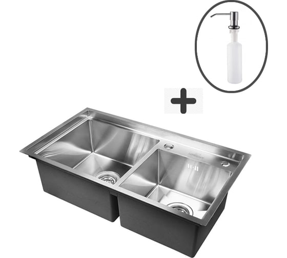 Изображение товара Комплект кухонная мойка из нержавеющей стали WISENT 7843-s (78x43см) с дозатором WS37843-S/341-11-24/W405A