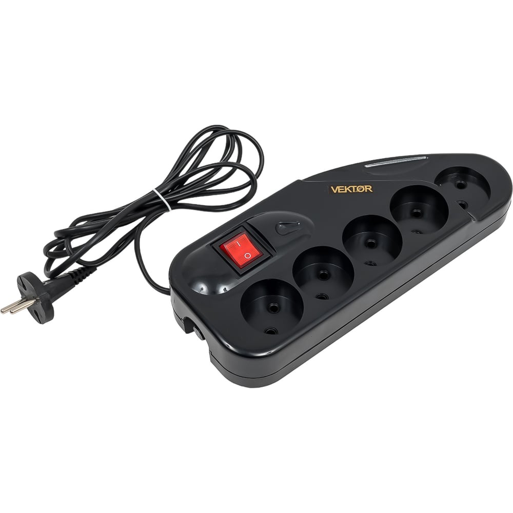 Изображение товара Сетевой фильтр VEKTOR lite 2.2кВт черный 1.8м-2м (для бытовой техники без заземления) 16952
