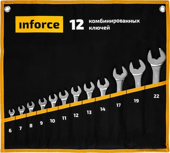 Изображение товара Набор комбинированных ключей 12 предметов Inforce, Сталь Cr-V, 6-22мм, 06-05-31